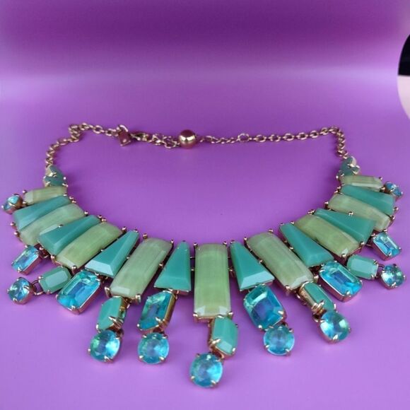 Kate Spade Beach Gem Aqua Blue Seaglass 12k Gold P Statement Bib Necklace - Picture 6 of 8